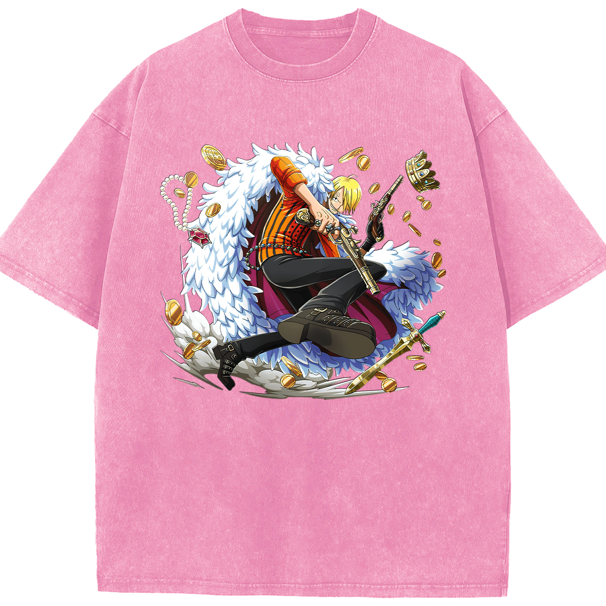 （画像用） ワンピース サンジ ONE PIECE Sanji 綿100% ヴィンテージ風 半袖Tシャツ（フロントプリント）